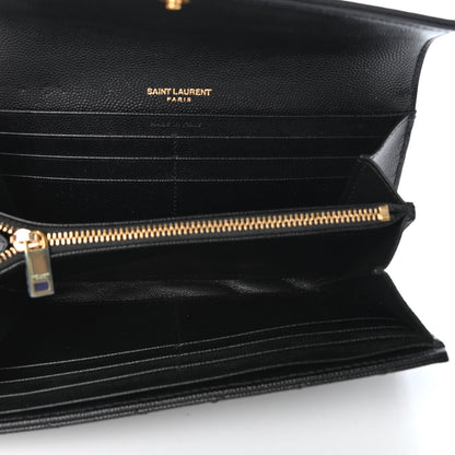 Saint Laurent Grain De Poudre Matelasse Chevron Monogram Flap Wallet Black 4 of 4