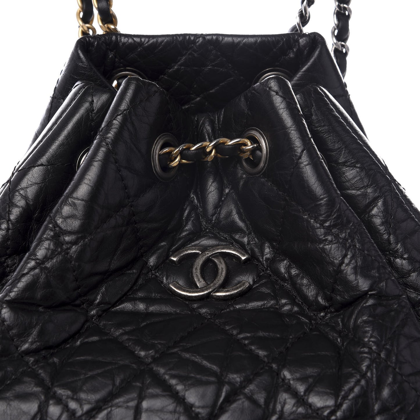 Aged Calfskin Quilted Gabrielle Backpack Black