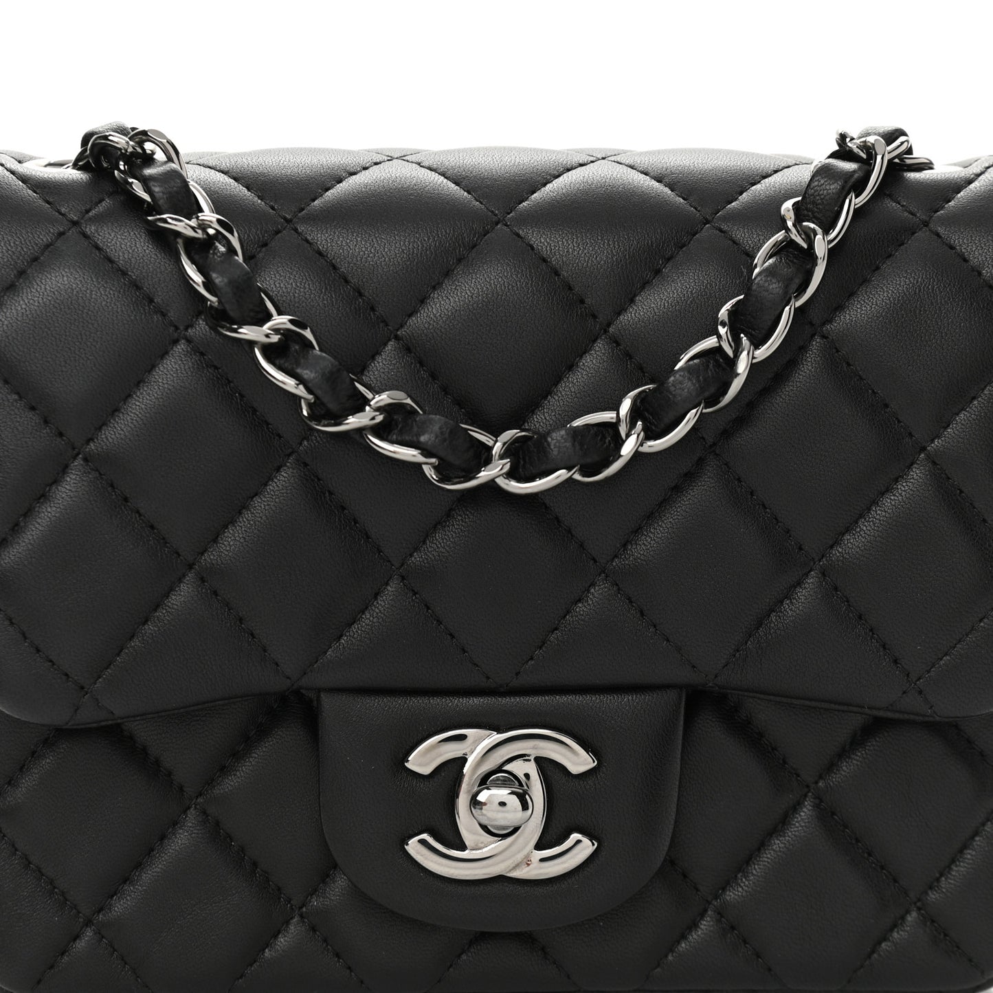 Lambskin Quilted Mini Square Flap Black