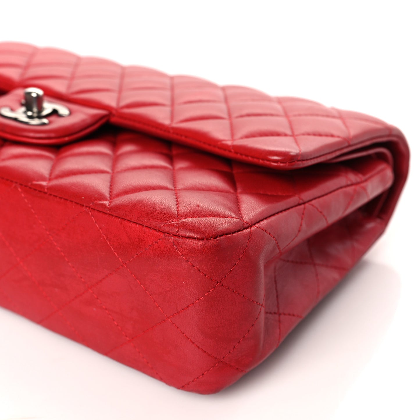 Lambskin Quilted Medium Double Flap Red