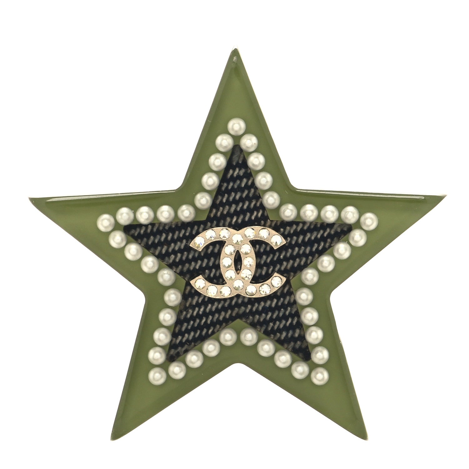 Chanel Resin Crystal Pearl CC Star Brooch Multicolor 1 of 4