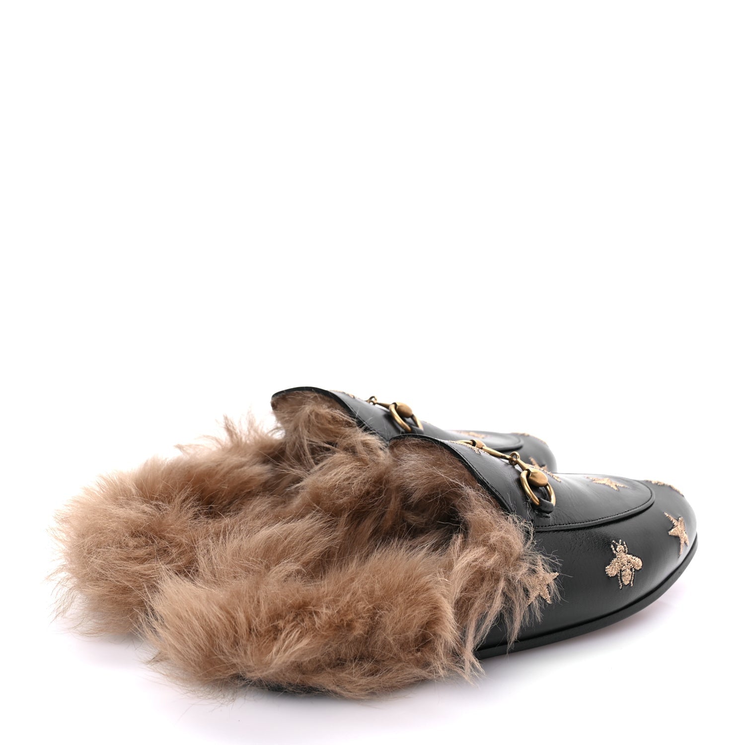 Gucci Goatskin Fur Bee Star Embroidered Womens Princetown Slippers 37 5 of 9