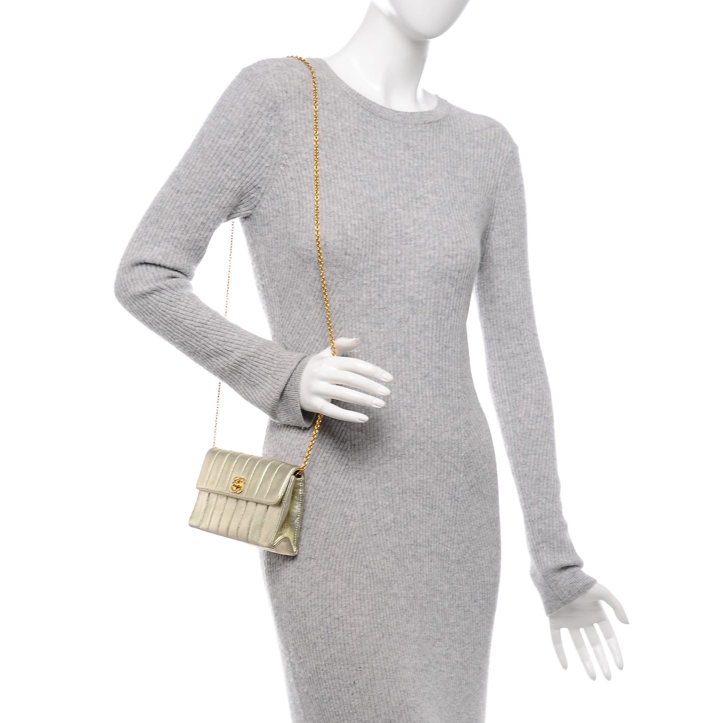 Lambskin Vertical Quilted Mini Flap Light Gold