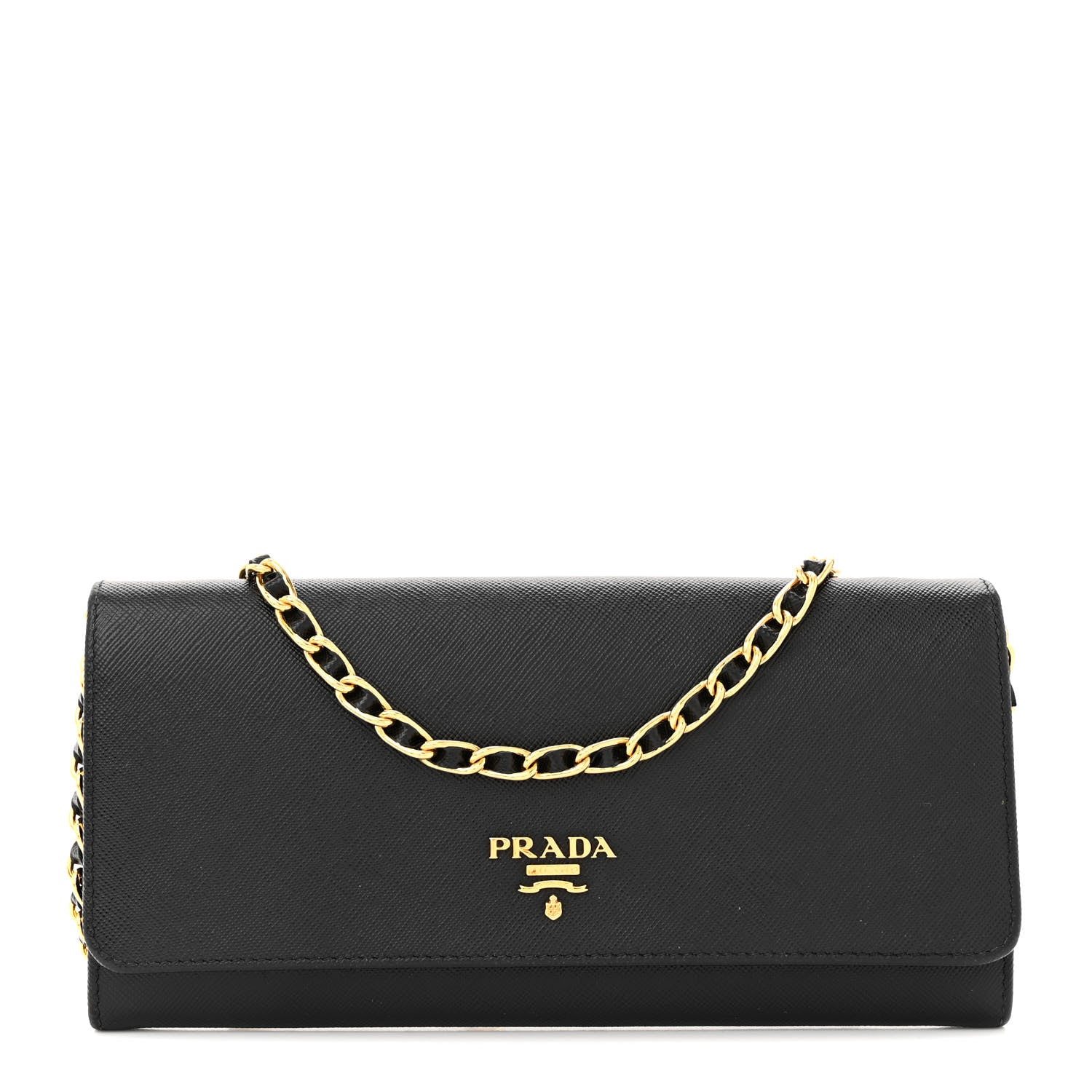 Prada Saffiano Metal Oro Chain Wallet Black 1 of 12