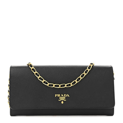 Prada Saffiano Metal Oro Chain Wallet Black 1 of 12