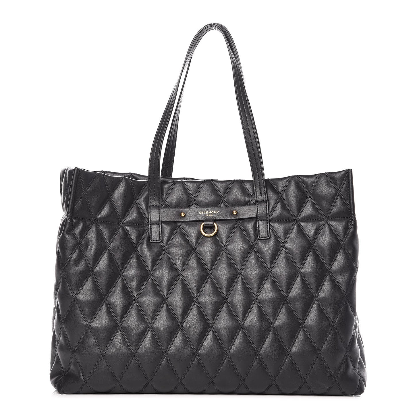 Rubber Effect Canvas Quilted Duo Shopper Tote Black