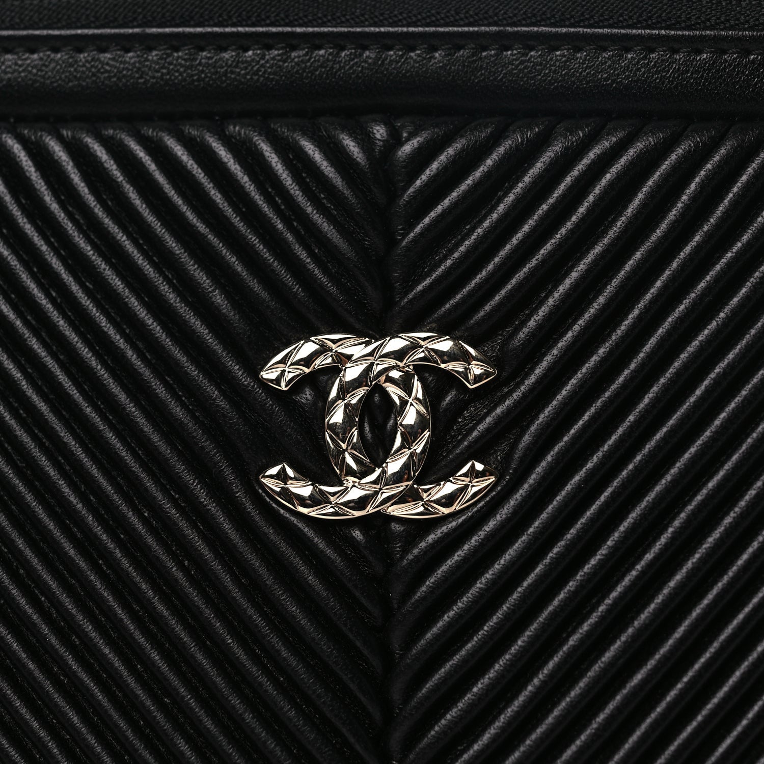 Chanel Lambskin Chevron Pleated Large Cosmetic Case Black 8 of 8
