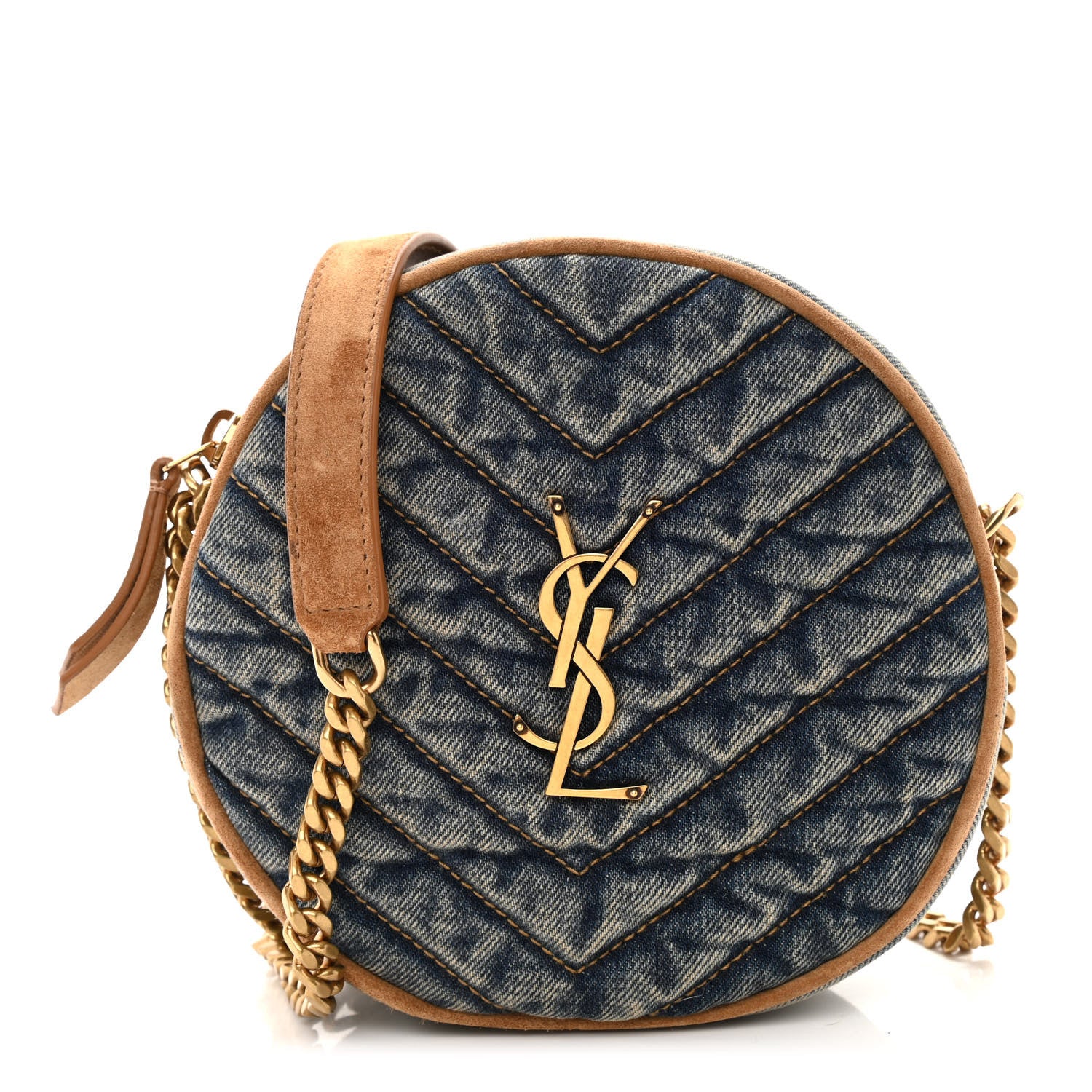 Saint Laurent Denim Quilted Monogram Round Crossbody Bag Rodeo Blue 1 of 10