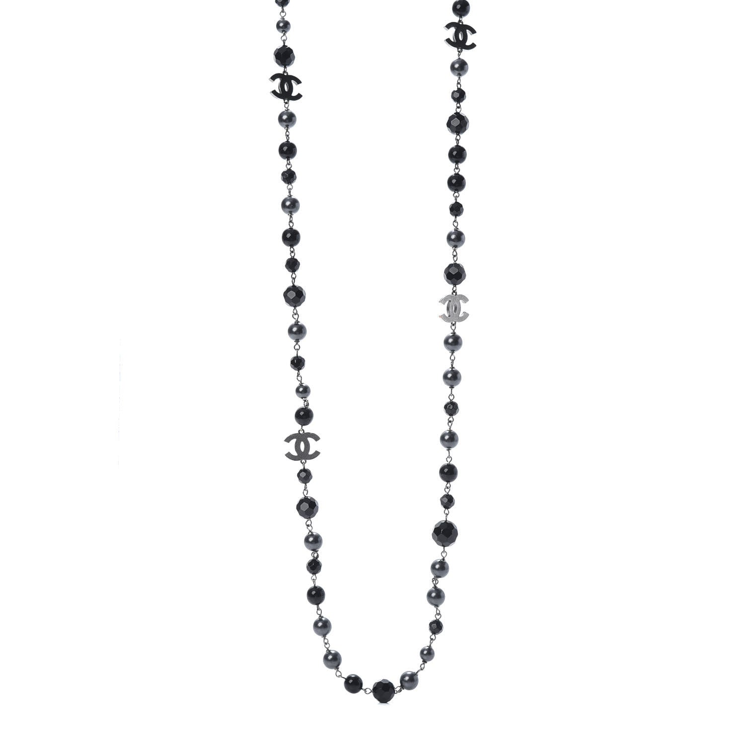 Chanel Ruthenium Pearl Beaded CC Long Necklace Black 1 of 5