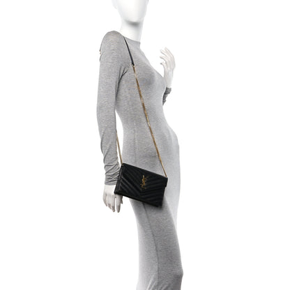 Saint Laurent Grain De Poudre Matelasse Chevron Monogram Chain Wallet Black 2 of 10