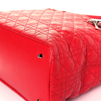 Christian Dior Coated Canvas Cannage Large Panarea Tote Red 6 of 11
