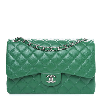 Chanel Caviar Quilted Jumbo Double Flap Green 1 of 11