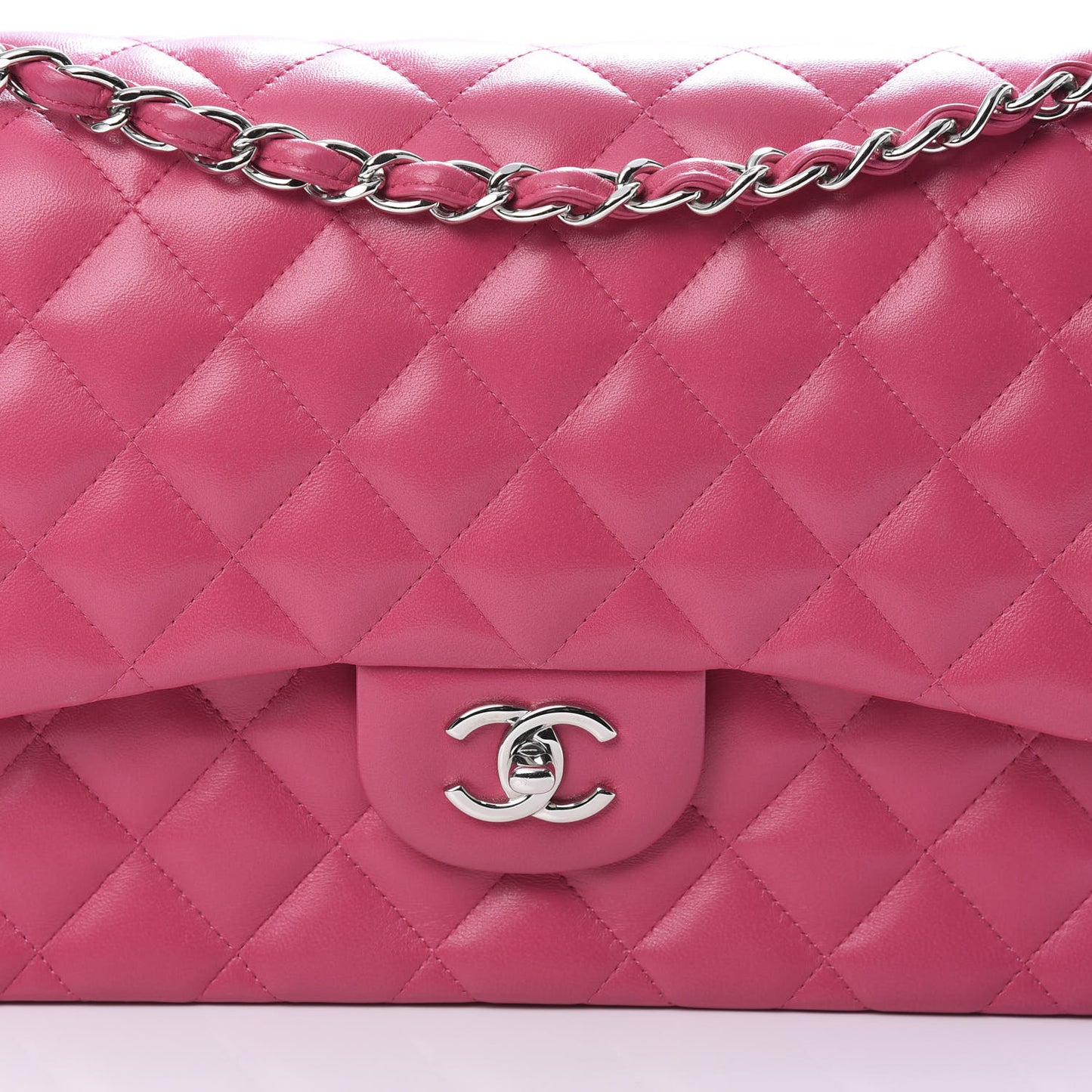 Lambskin Quilted Jumbo Double Flap Dark Pink