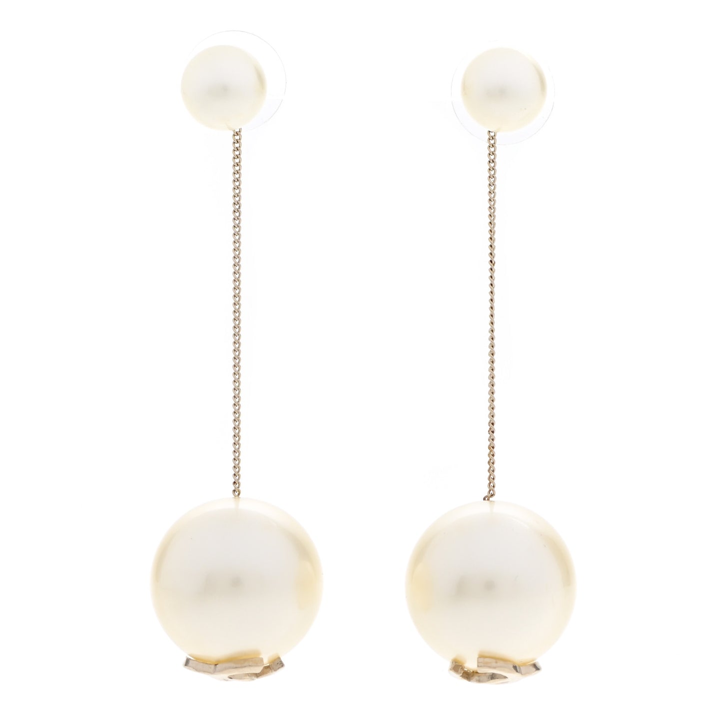Pearl CC Chain Drop Earrings Gold