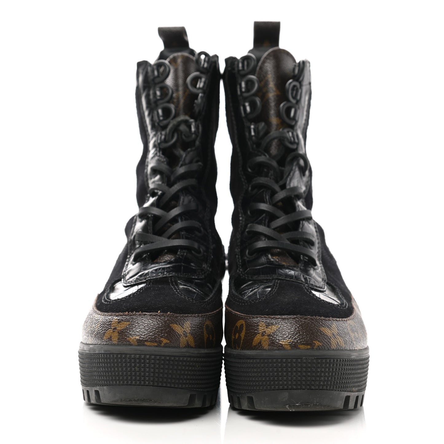 Suede Calfskin Monogram Laureate Platform Desert Boots 38 Black