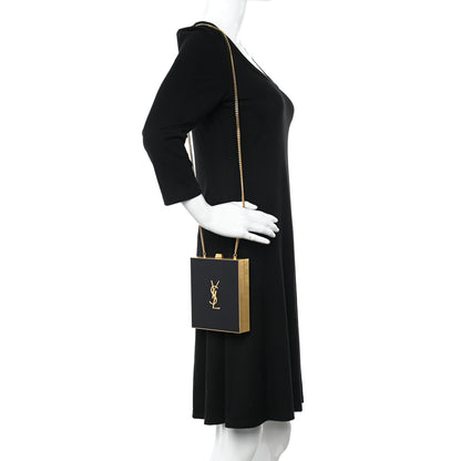 Saint Laurent Plexiglass Monogram Minaudiere Tuxedo Box Clutch Black 2 of 10