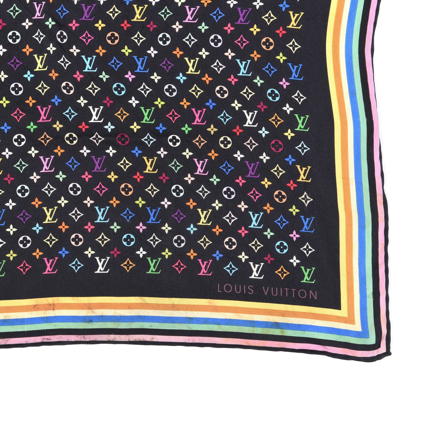 Silk Monogram Multicolor Square Scarf Black
