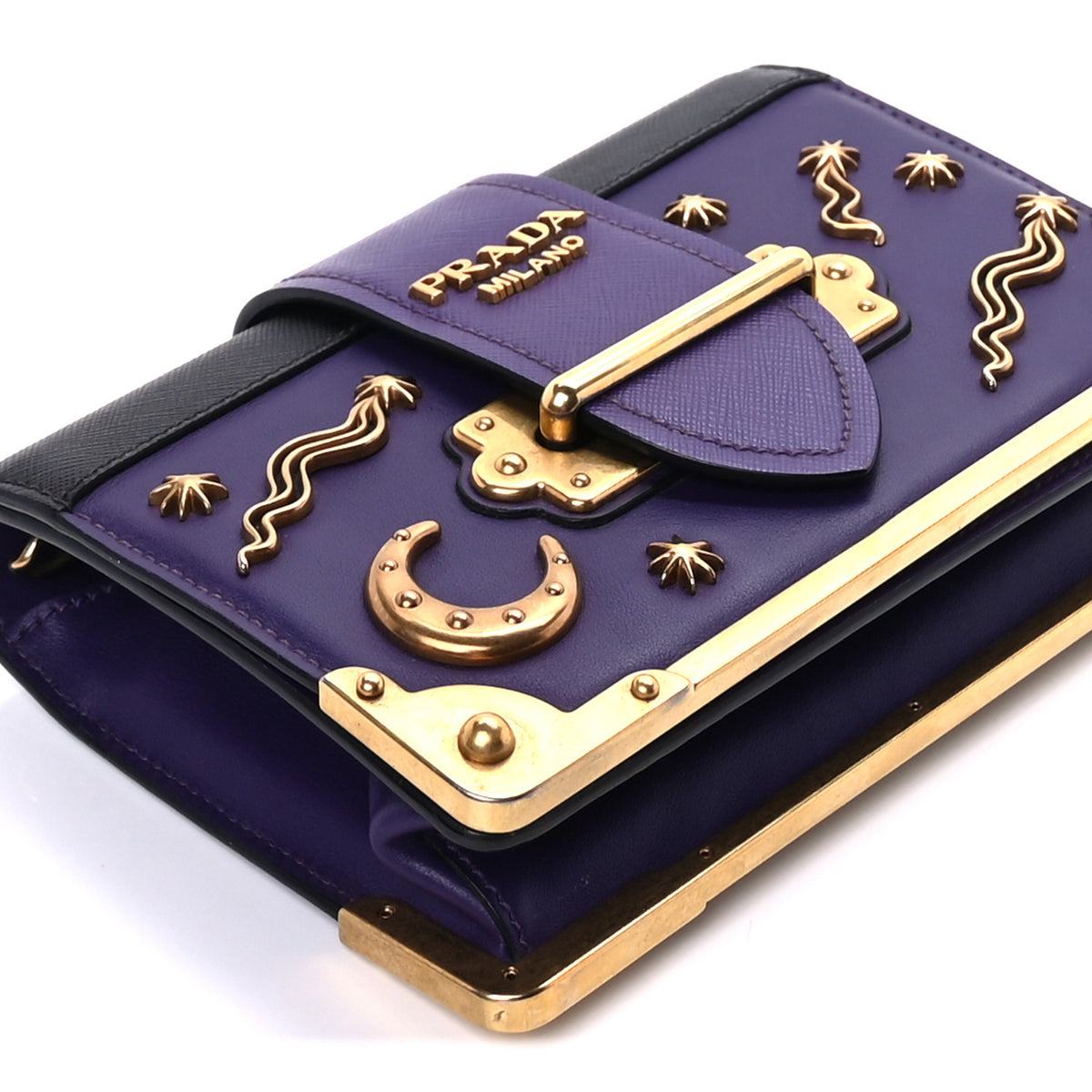 Prada City Calf Saffiano Astrology Cahier Bag Viola Black 7 of 8