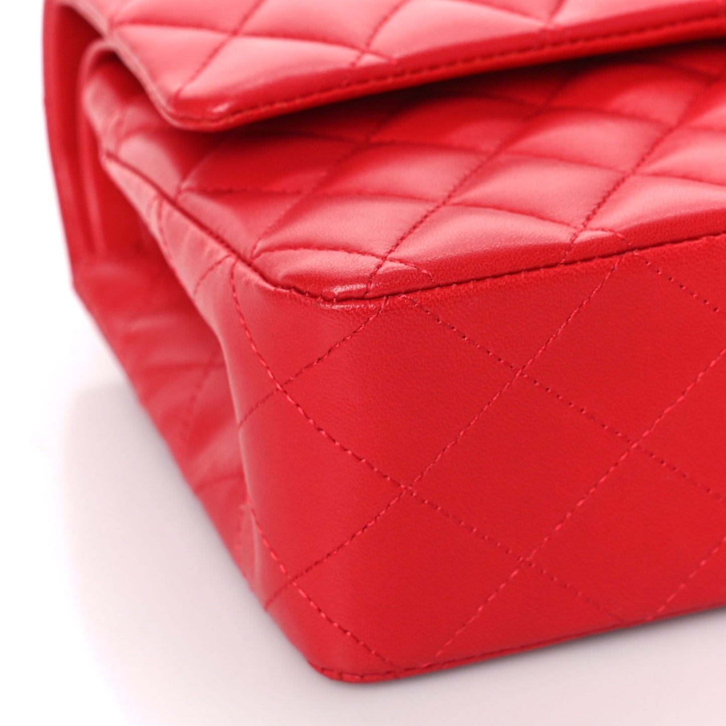 Lambskin Quilted Medium Double Flap Red