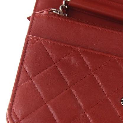 Chanel Lambskin Quilted Wallet On Chain WOC Red Pink 9 of 16
