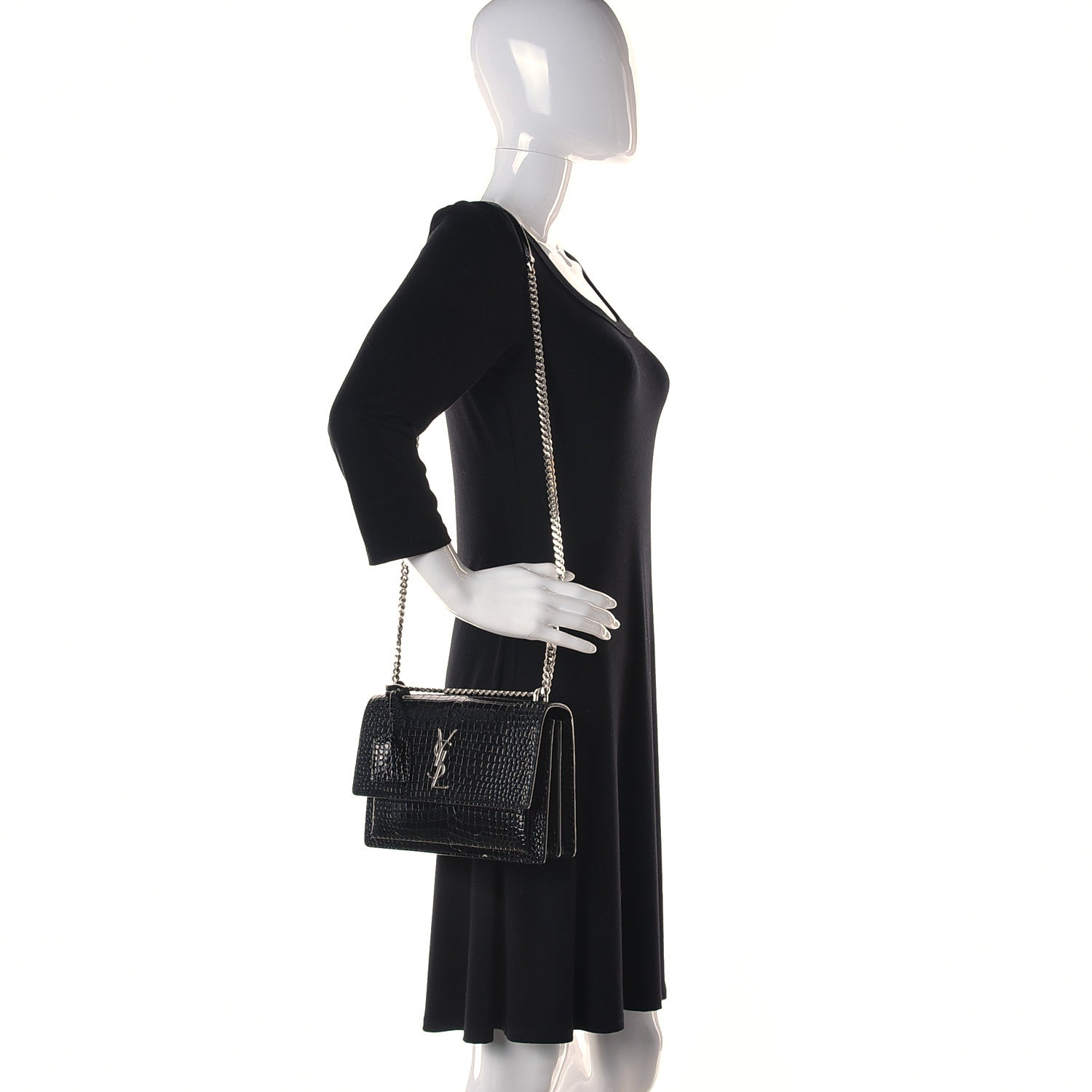 Saint Laurent Calfskin Crocodile Embossed Medium Monochrome Monogram Sunset Black 2 of 11