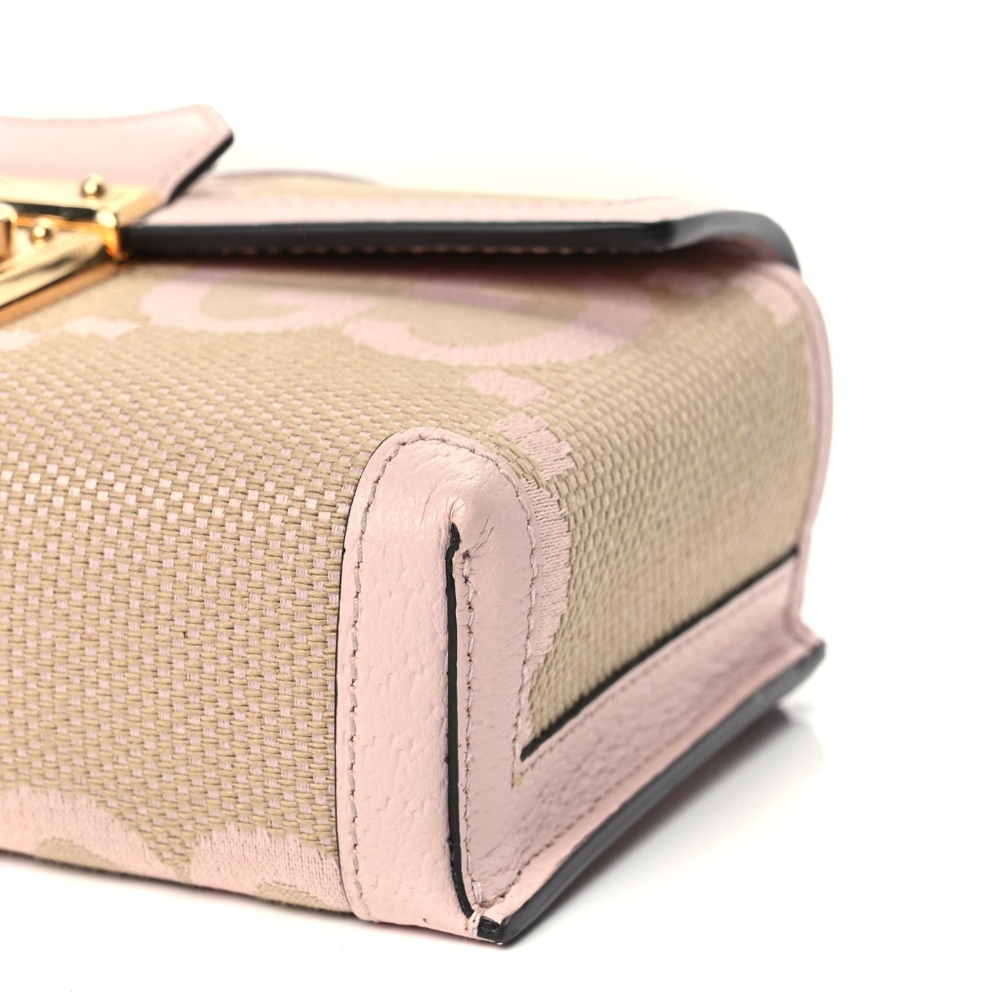 Monogram Jumbo GG Textured Dollar Calfskin Mini Padlock Top Handle Shoulder Bag Beige Perfect Pink