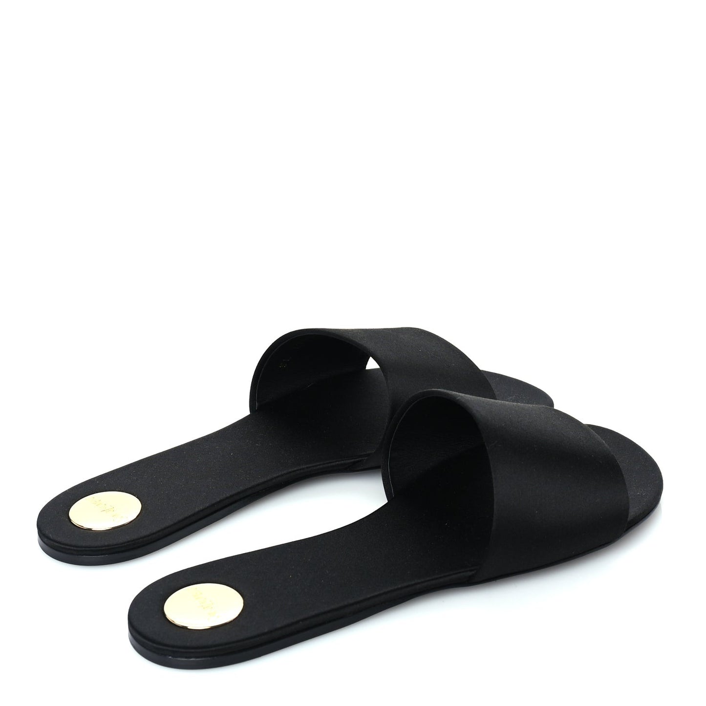 Satin Carlyle Slide Sandals 38  Black