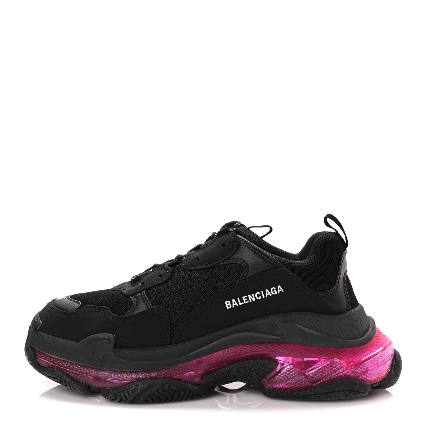 Fabric Mesh Clear Sole Mens Triple S Sneakers  Black Pink Neon