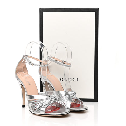 Gucci Metallic Nappa Crawford Knot Ankle Strap Sandals 35.5 Silver 9 of 9