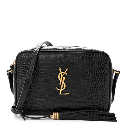 Saint Laurent Patent Calfskin Crocodile Embossed Monogram Lou Camera Bag Black 1 of 10