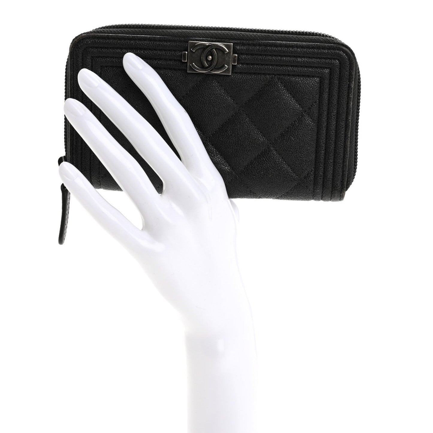 Iridescent Caviar Quilted Small Boy Zip Around Wallet Grey