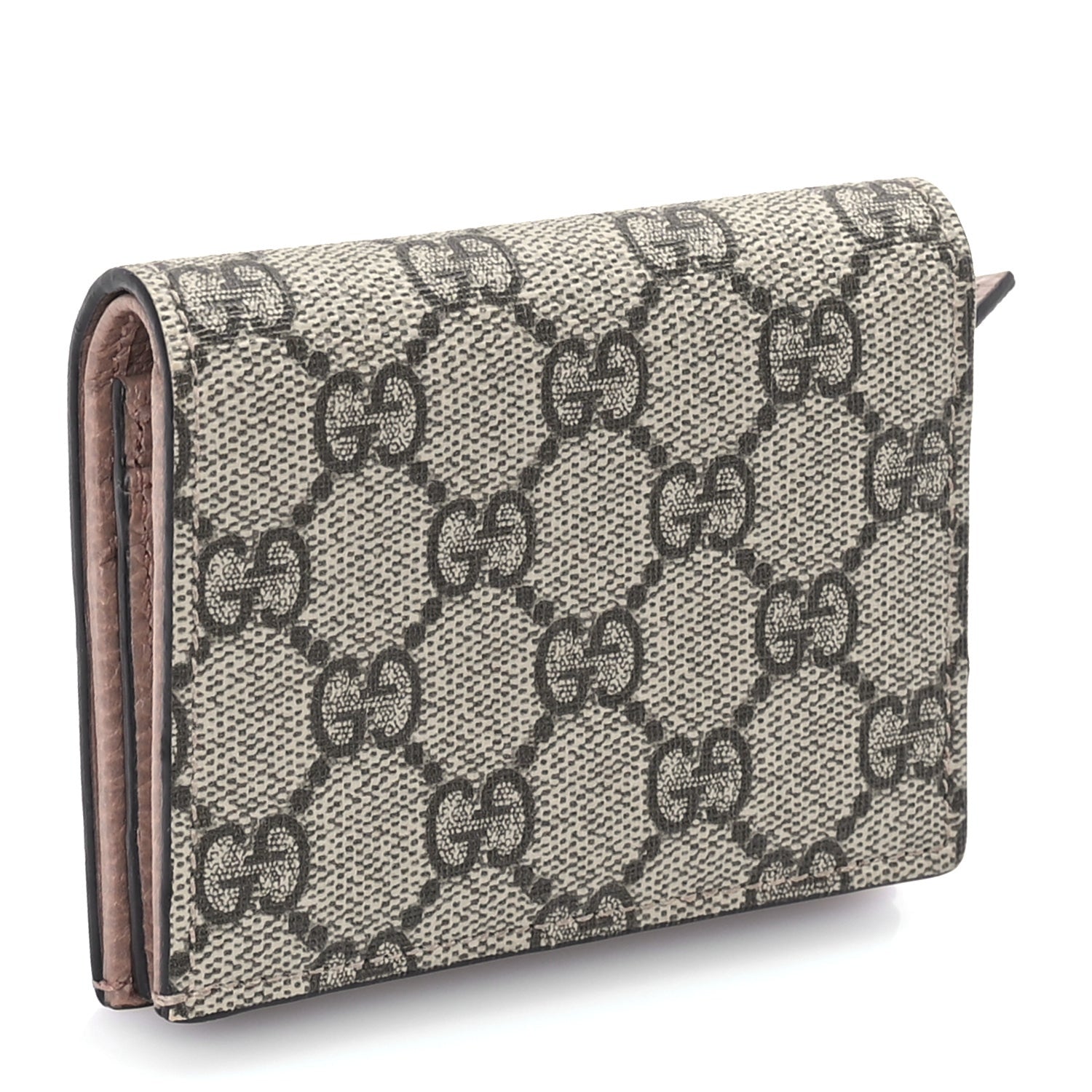 Gucci Dollar Calfskin GG Supreme Monogram GG Marmont Card Case Porcelain Rose Beige Ebony 2 of 6