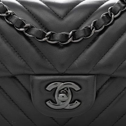Chanel Lambskin Chevron Quilted Mini Rectangular Flap So Black 7 of 10