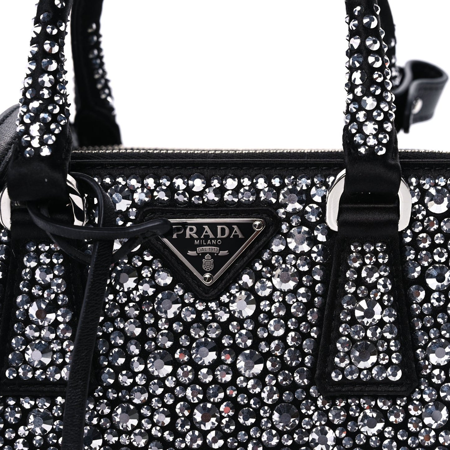 Satin Crystal Mini Galleria Double Zip Tote Metal Black