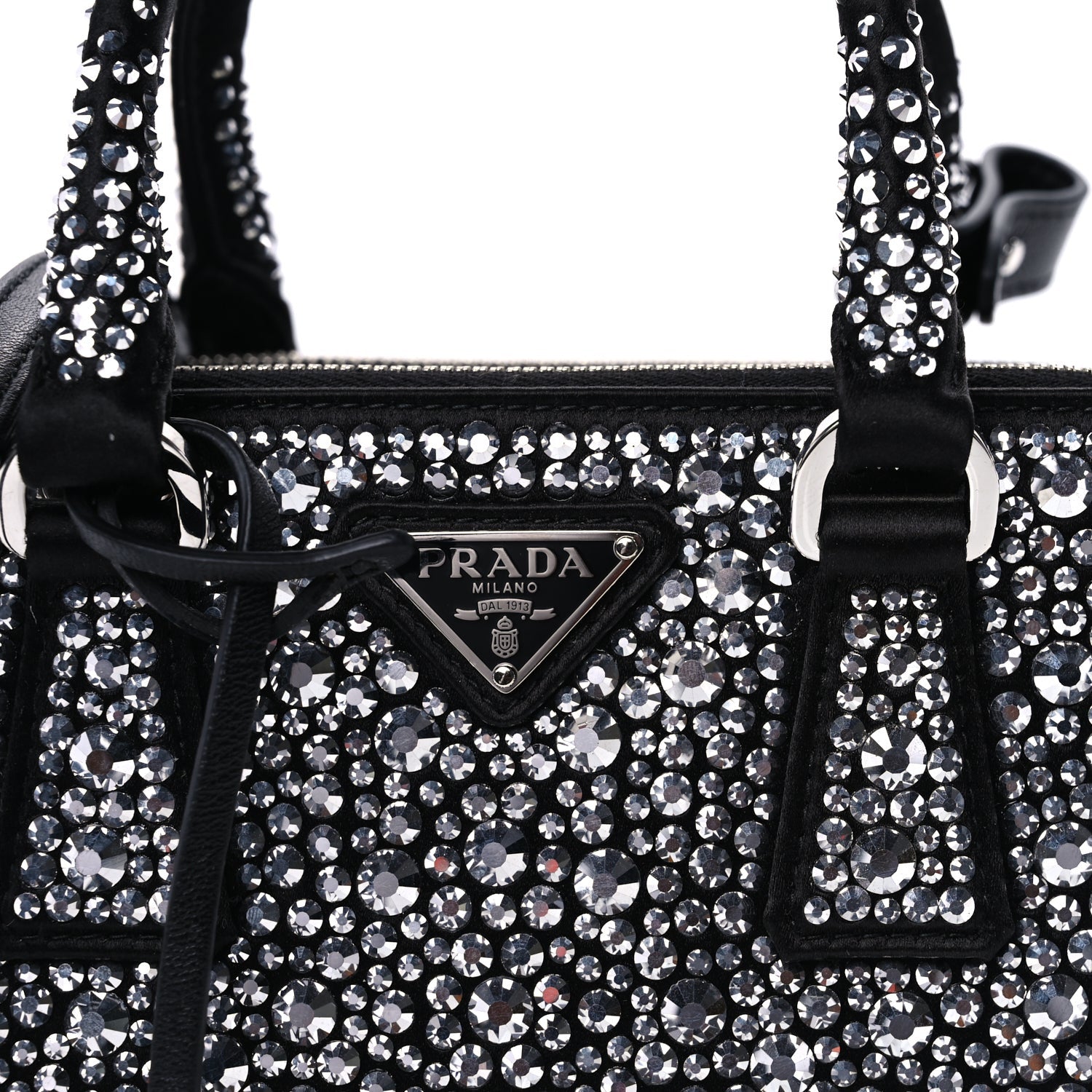 Prada Satin Crystal Mini Galleria Double Zip Tote Metal Black 6 of 8