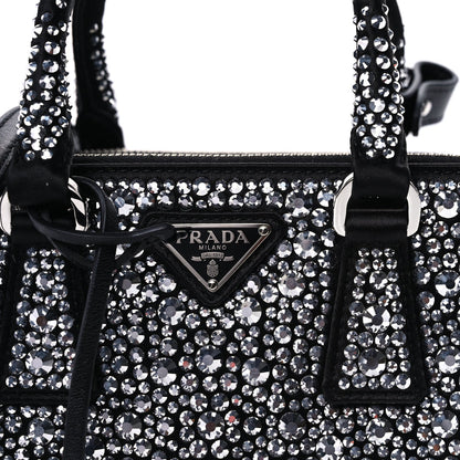 Prada Satin Crystal Mini Galleria Double Zip Tote Metal Black 6 of 8