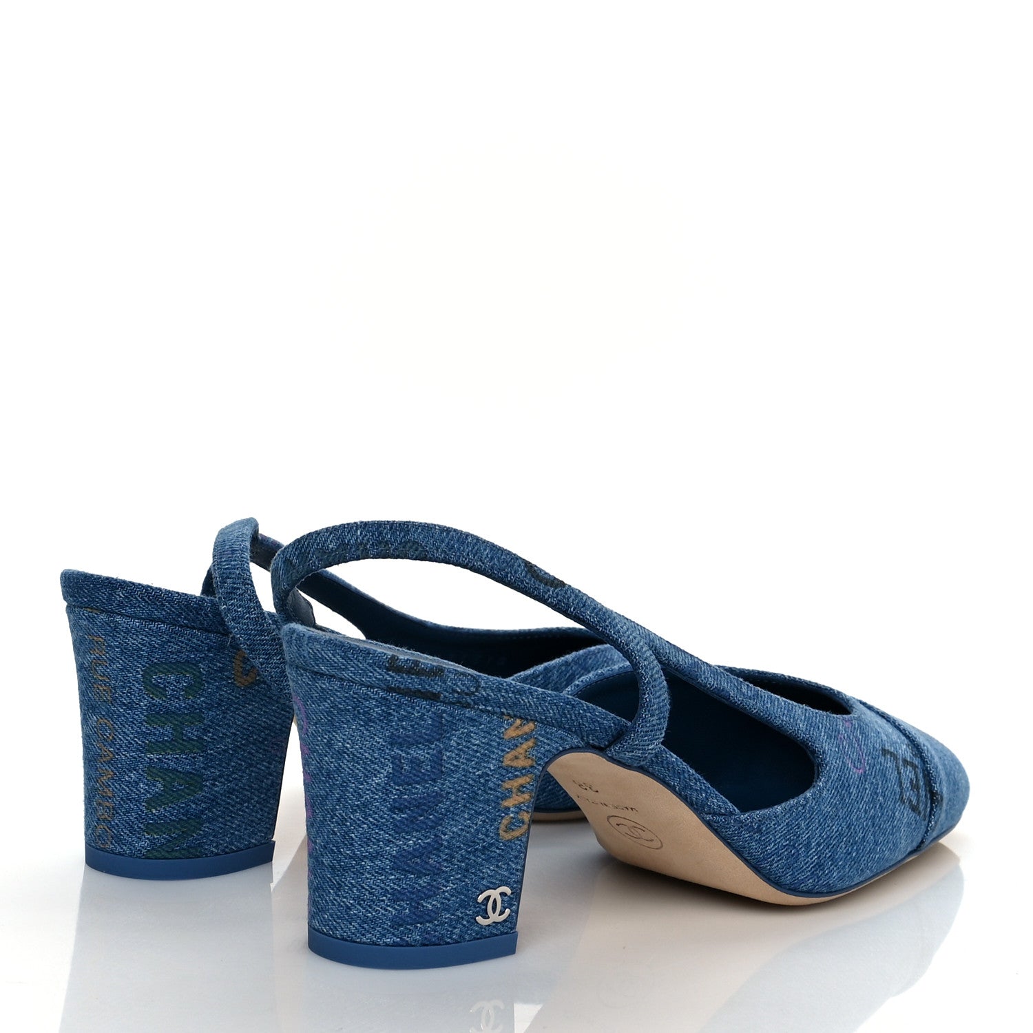 Chanel Denim Cap Toe Denim Mood Slingback Flats 38 Blue Multicolor 4 of 8