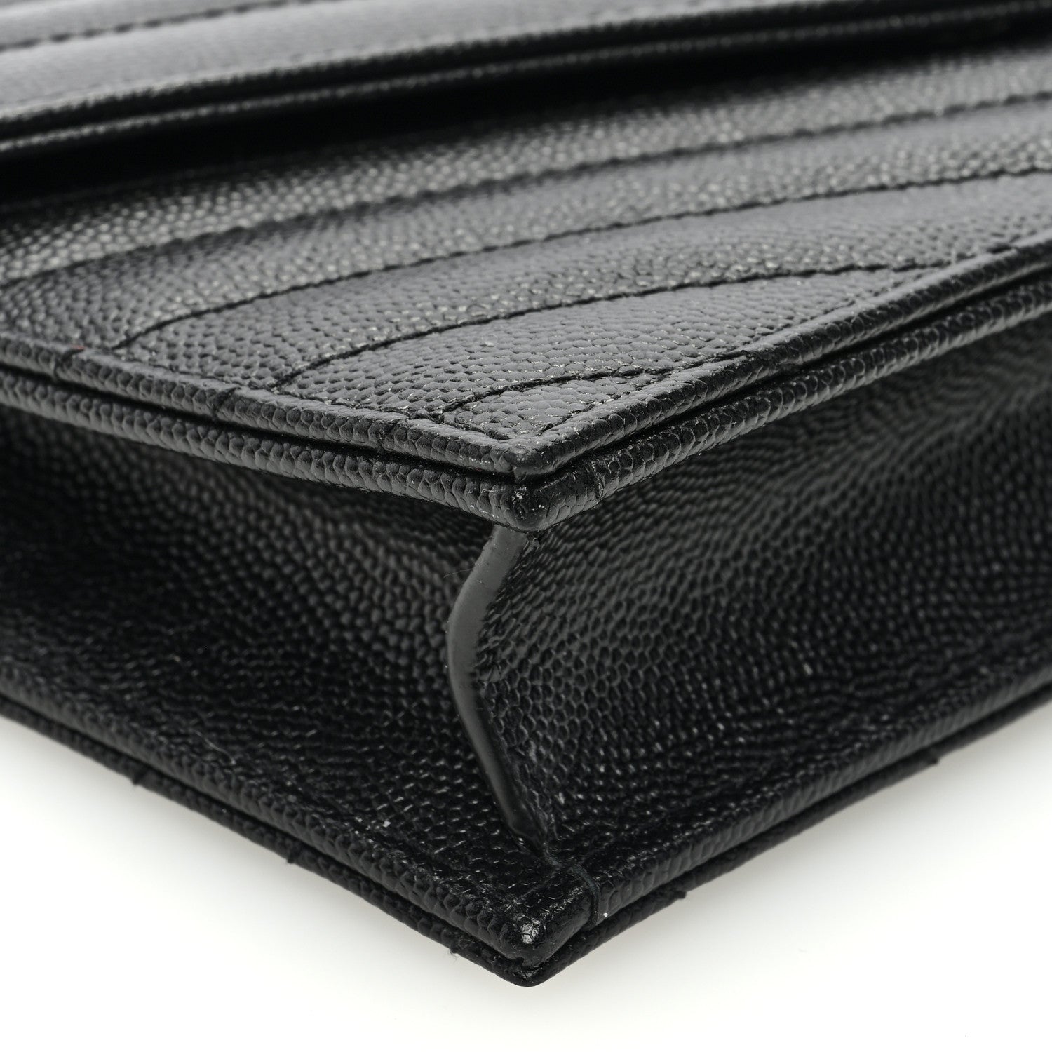 Saint Laurent Grain De Poudre Matelasse Chevron Monogram Envelope Chain Wallet Black 8 of 10