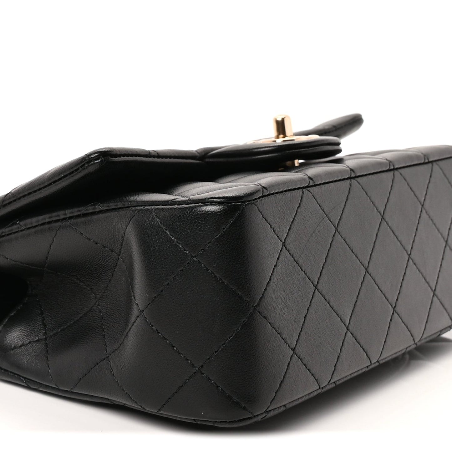 Lambskin Quilted Mini Top Handle Rectangular Flap Black