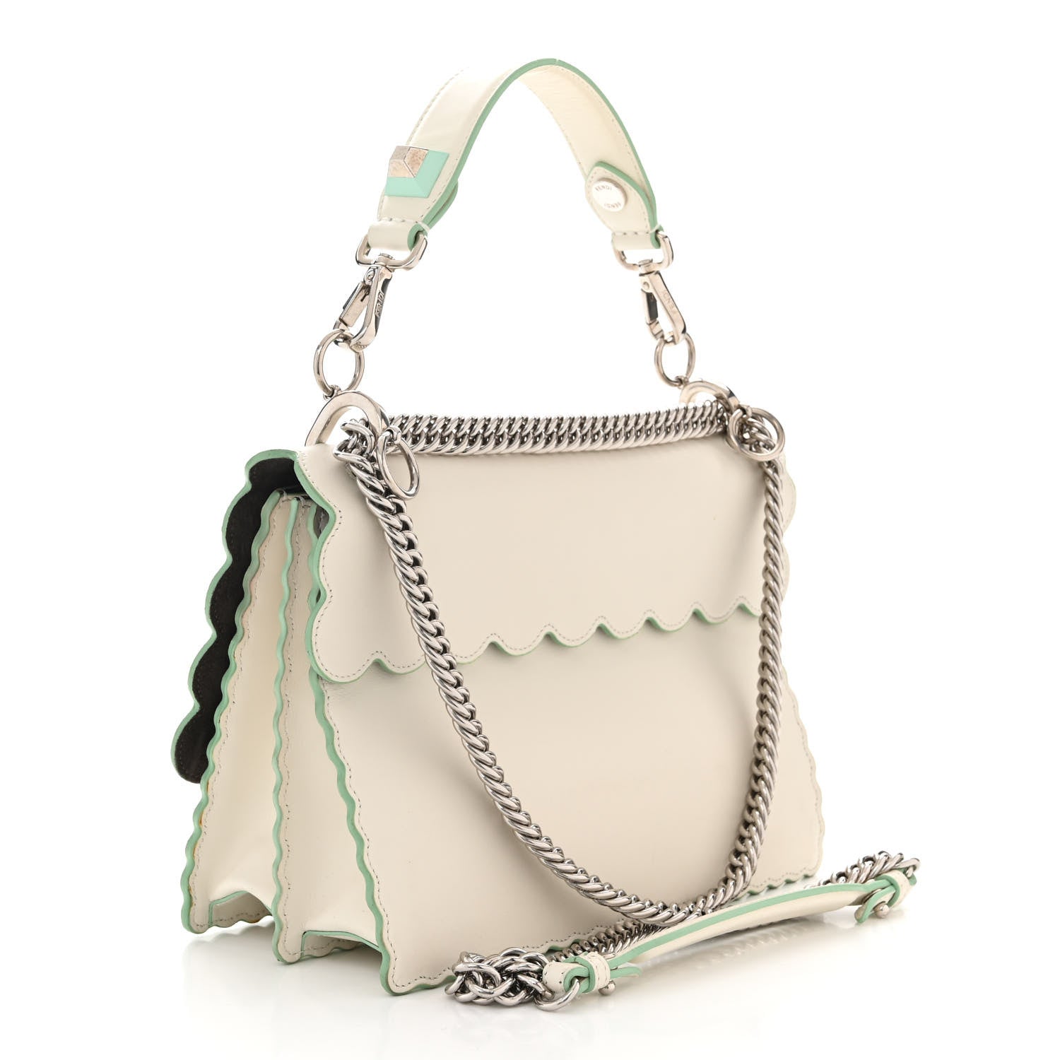 Fendi Vitello Liberty Scalloped Studded Kan I Shoulder Bag Bianco 3 of 11