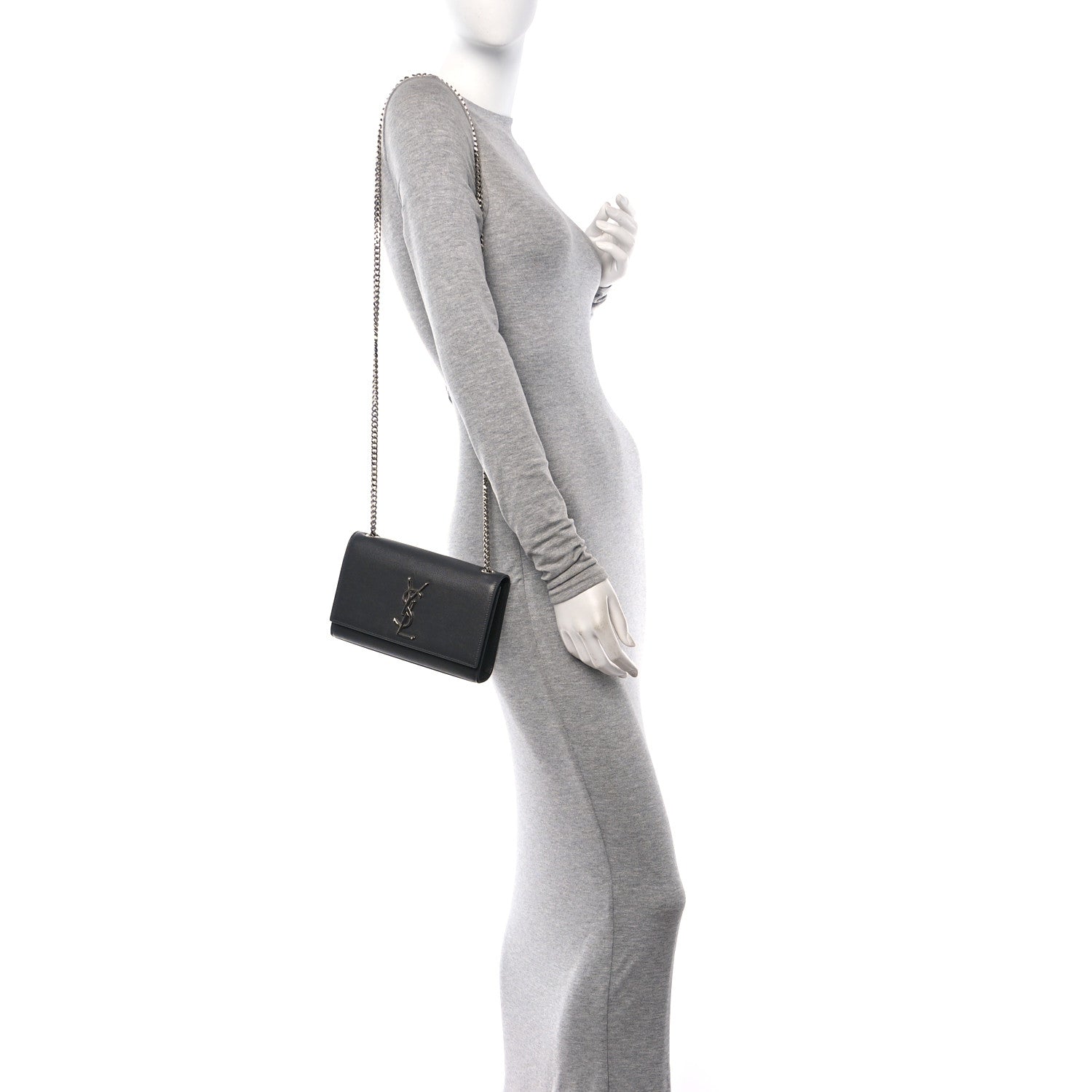 Saint Laurent Grain De Poudre Medium Classic Monogram Kate Satchel Earth Grey 2 of 15