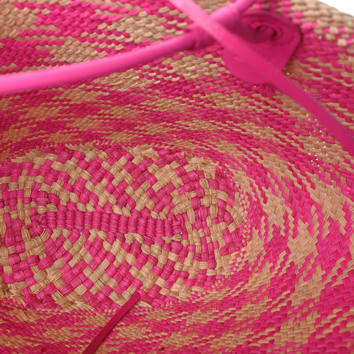 Iraca Palm Calfskin Paulas Ibiza Medium Anagram Basket Tote Bag Fuchsia