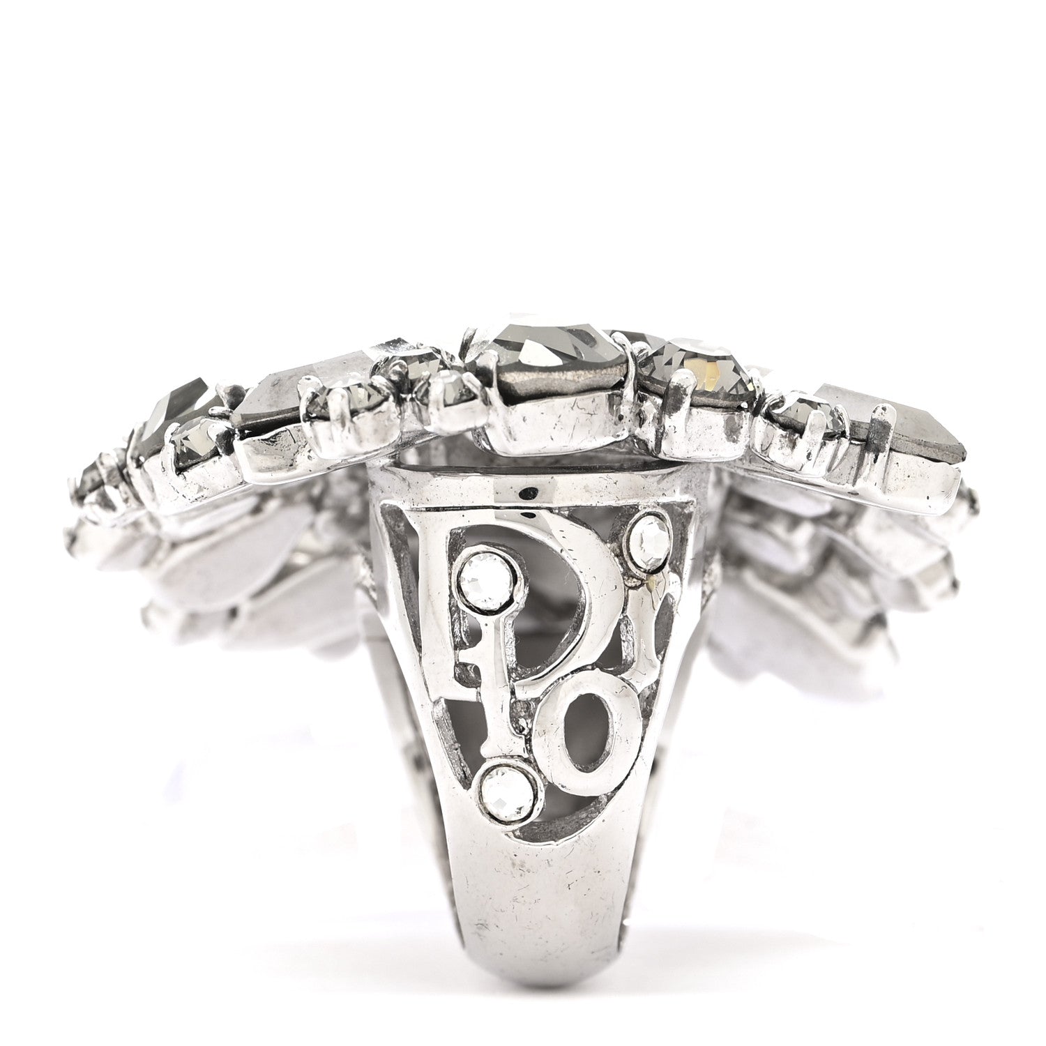Christian Dior Crystal Cocktail Ring 54 7 Silver 6 of 6
