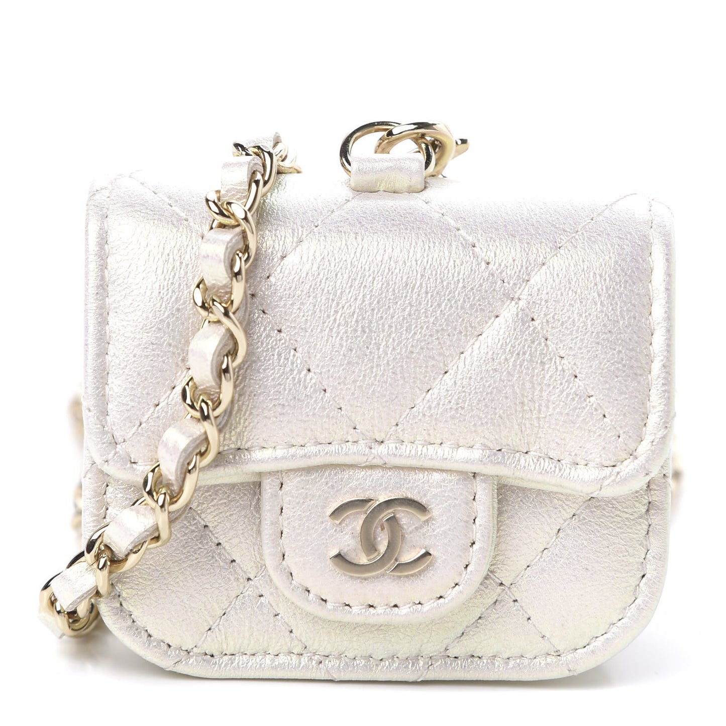 Iridescent Lambskin Quilted Airpods Pro Case Ivory