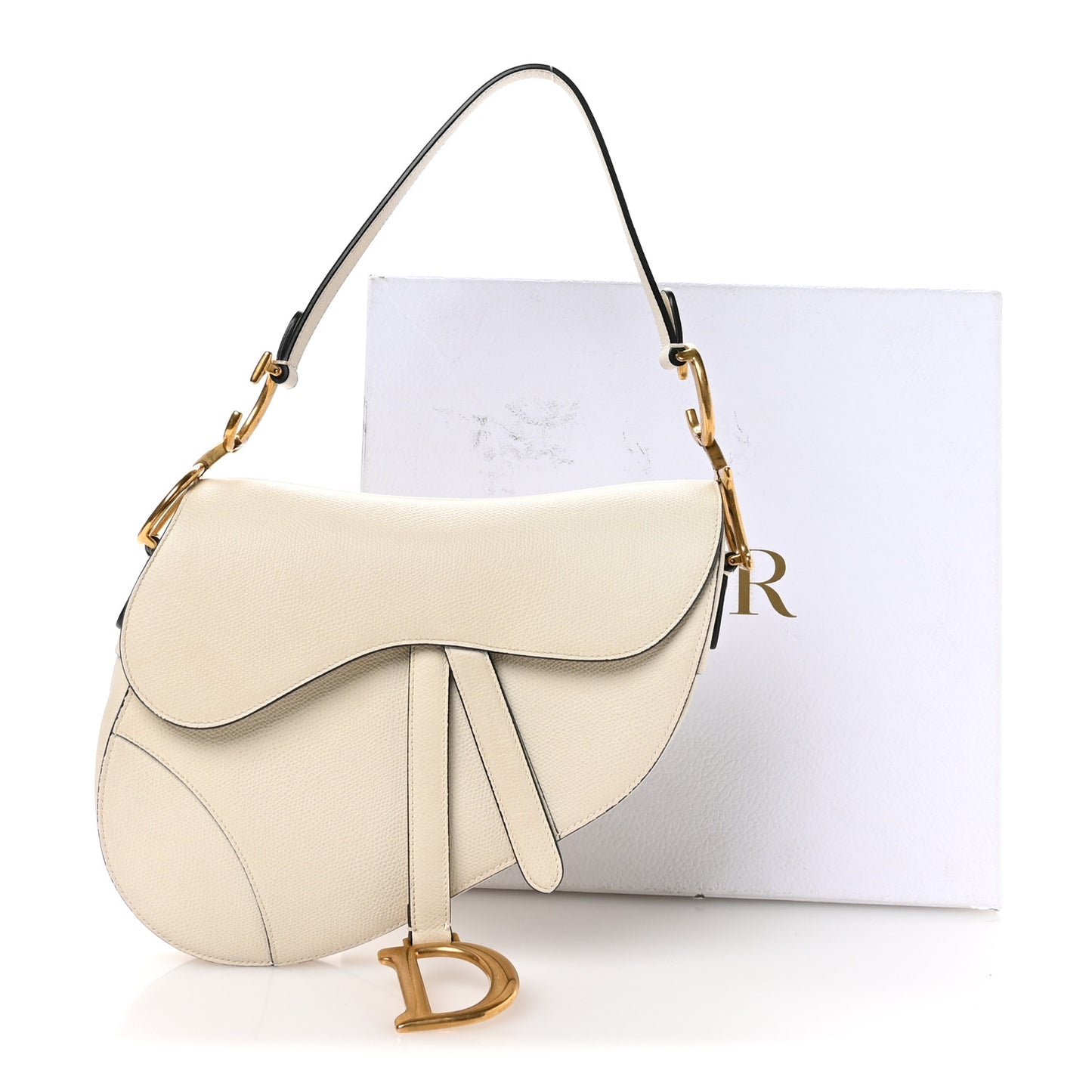 Grained Calfskin Saddle Bag White