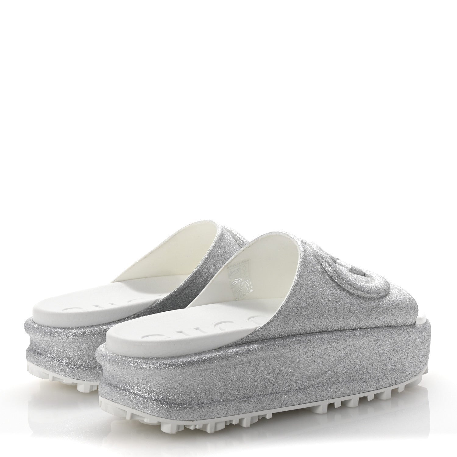 Gucci Glitter Rubber Womens InterLocking G Platform 42mm Slide Sandals 37 Silver 5 of 7