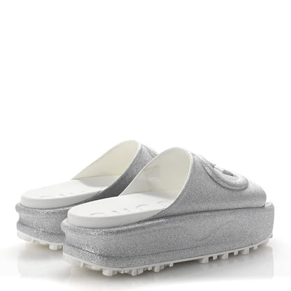 Gucci Glitter Rubber Womens InterLocking G Platform 42mm Slide Sandals 37 Silver 5 of 7