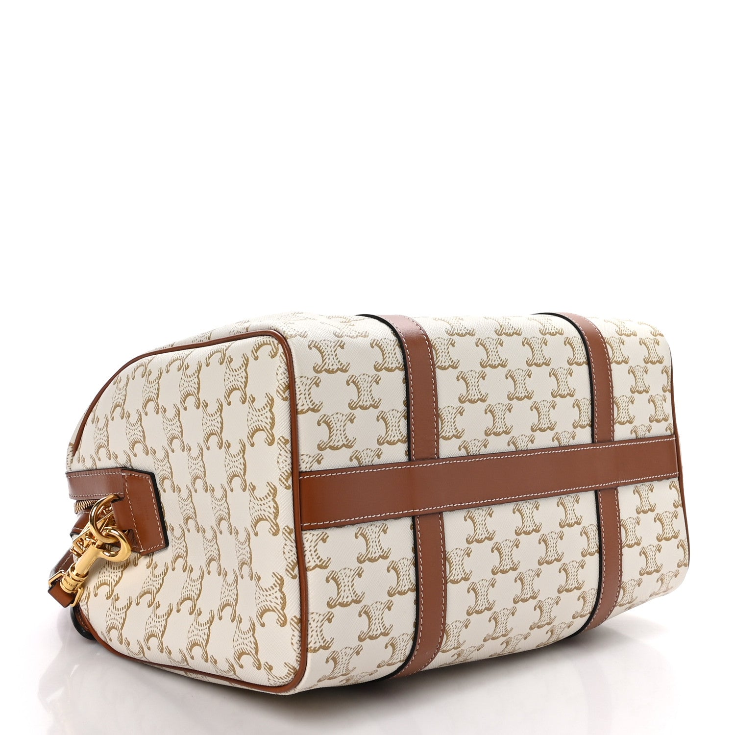 Celine Triomphe Canvas Calfskin Boston Bag White 4 of 10