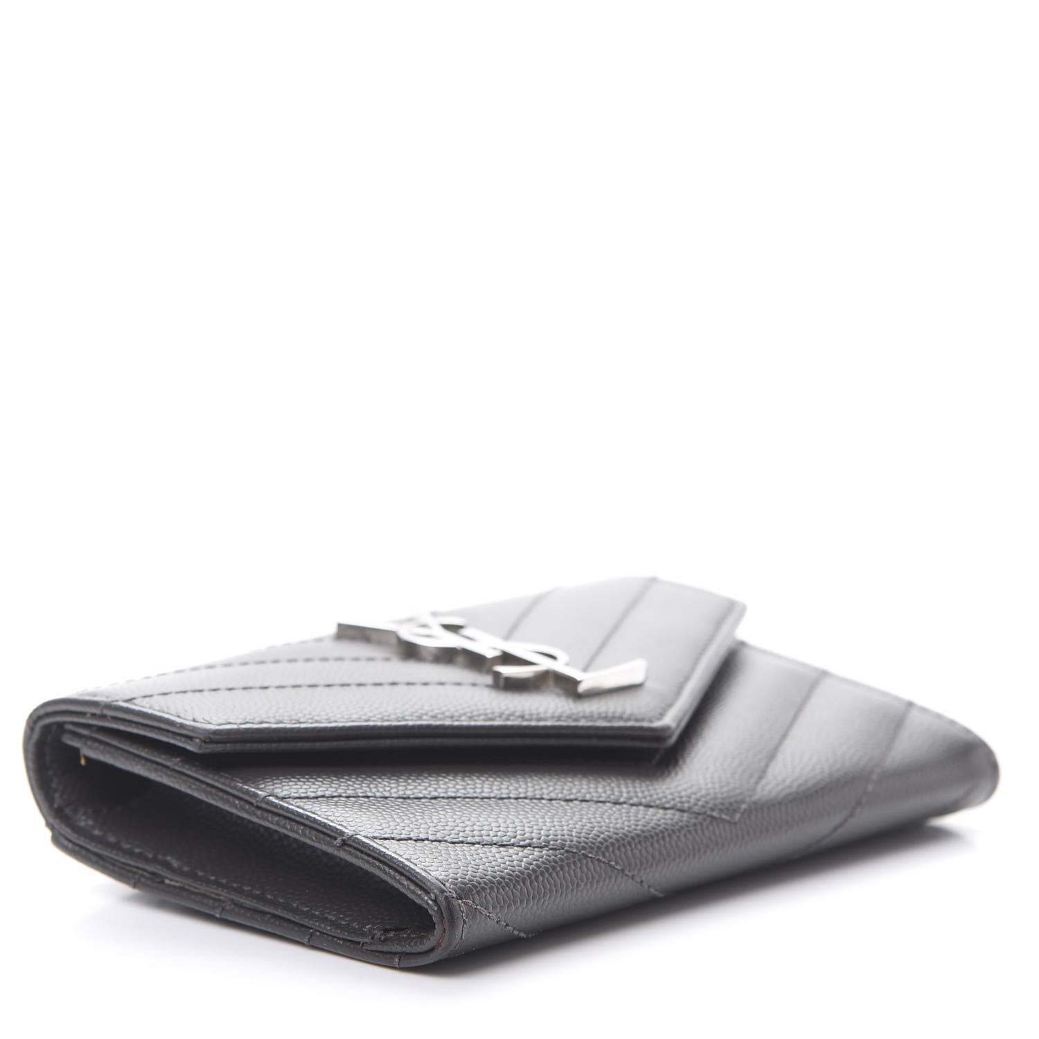 Saint Laurent Grain De Poudre Matelasse Chevron Small Monogram Envelope Wallet Coal 4 of 10