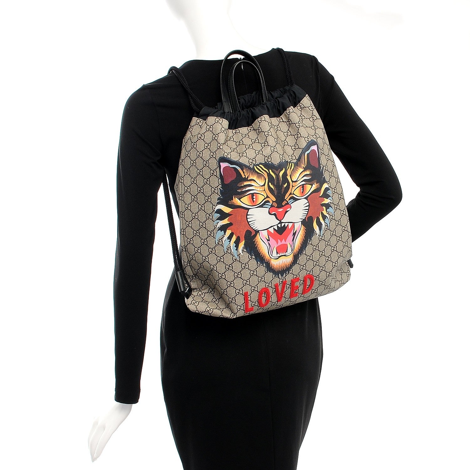 Gucci GG Supreme Monogram Angry Cat Drawstring Backpack 2 of 7